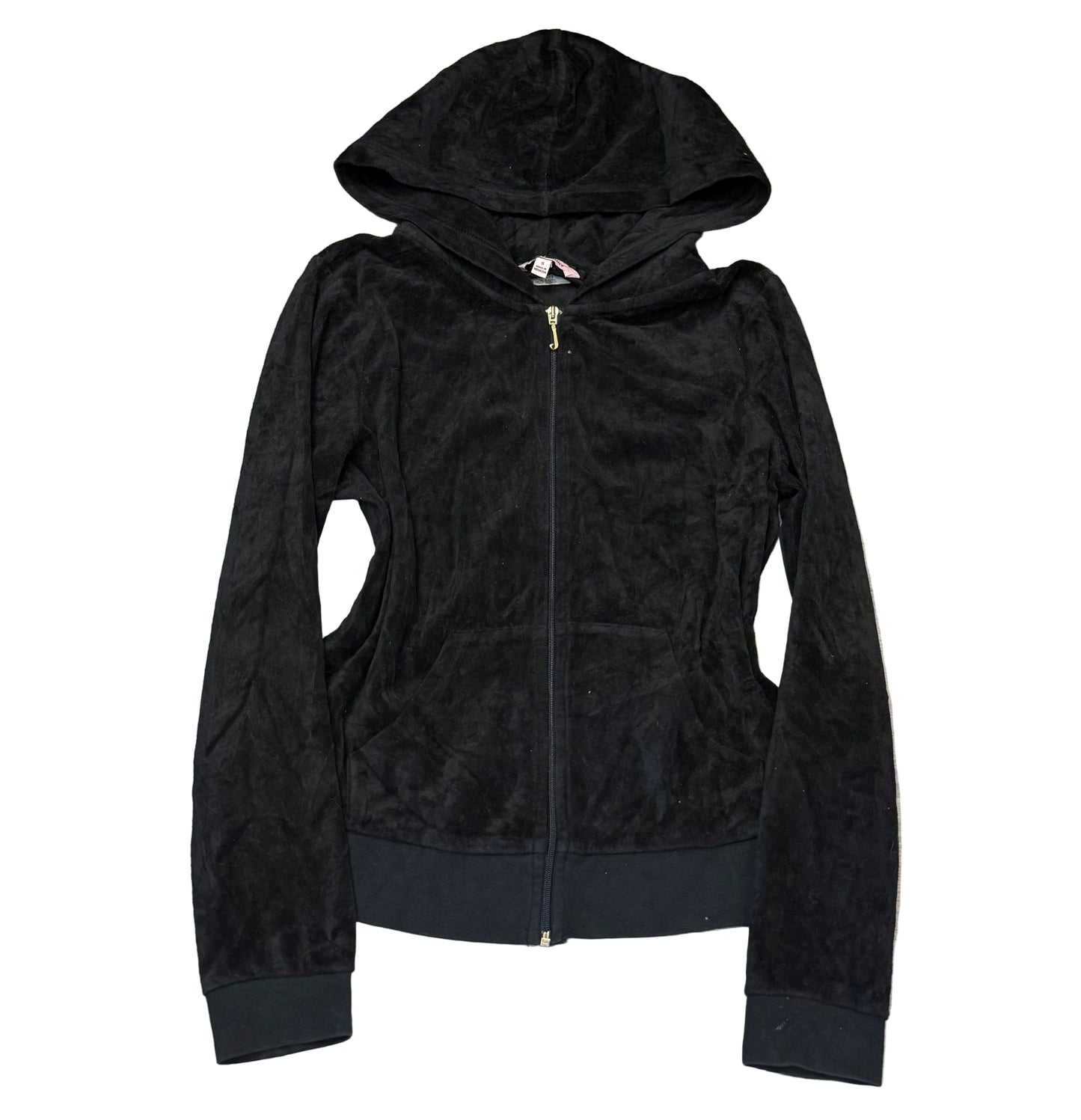 Juicy Couture Women's Black Velour Zip-Up Hoodie Pockets Loungewear Y2k Size S