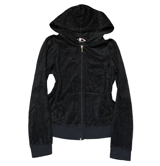 Juicy Couture Women's Black Velour Zip-Up Hoodie Pockets Loungewear Y2k Size S