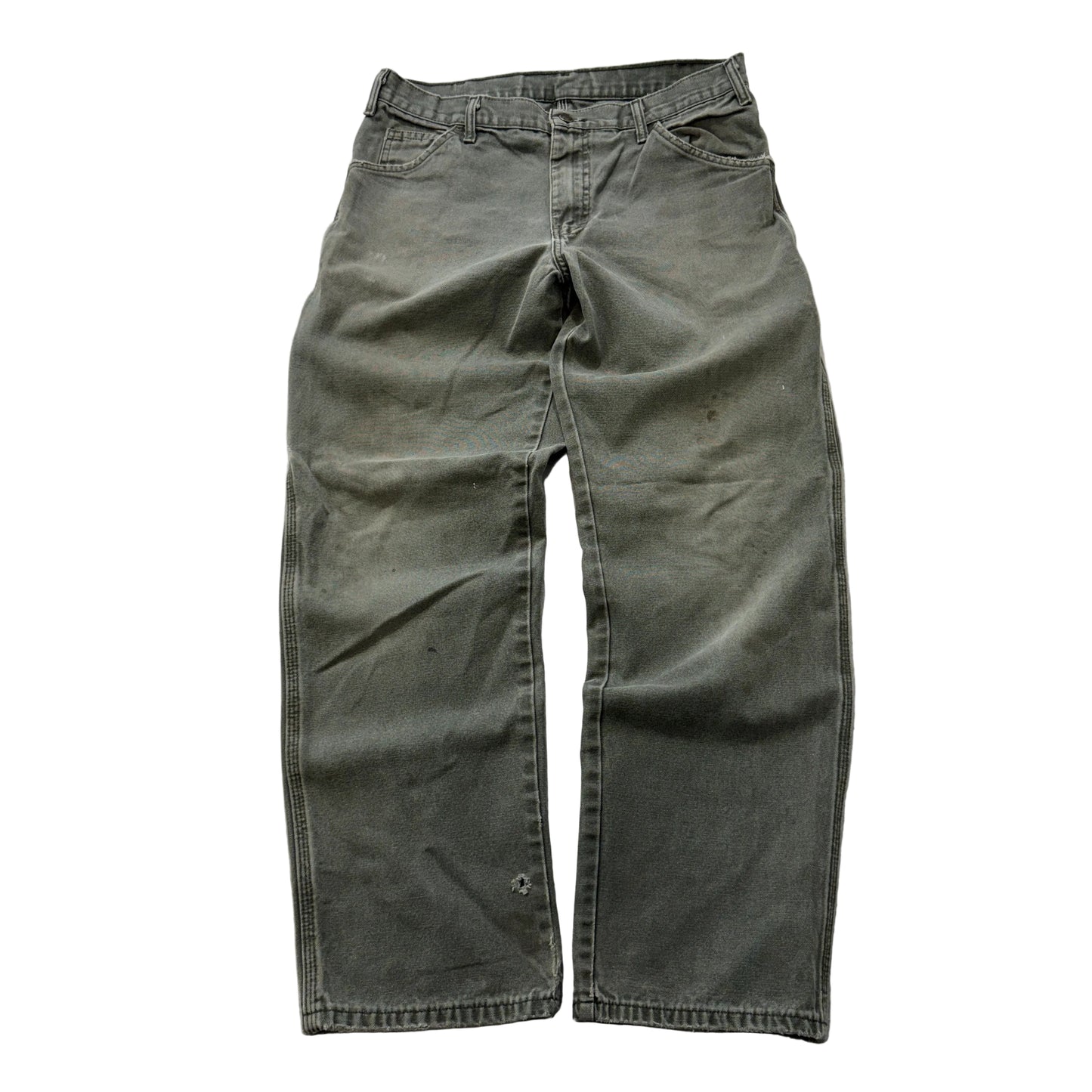 Dickies Men's Olive Green Straight Fit Carpenter Canvas Pants Pockets Size W34