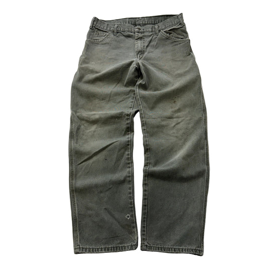 Dickies Men's Olive Green Straight Fit Carpenter Canvas Pants Pockets Size W34