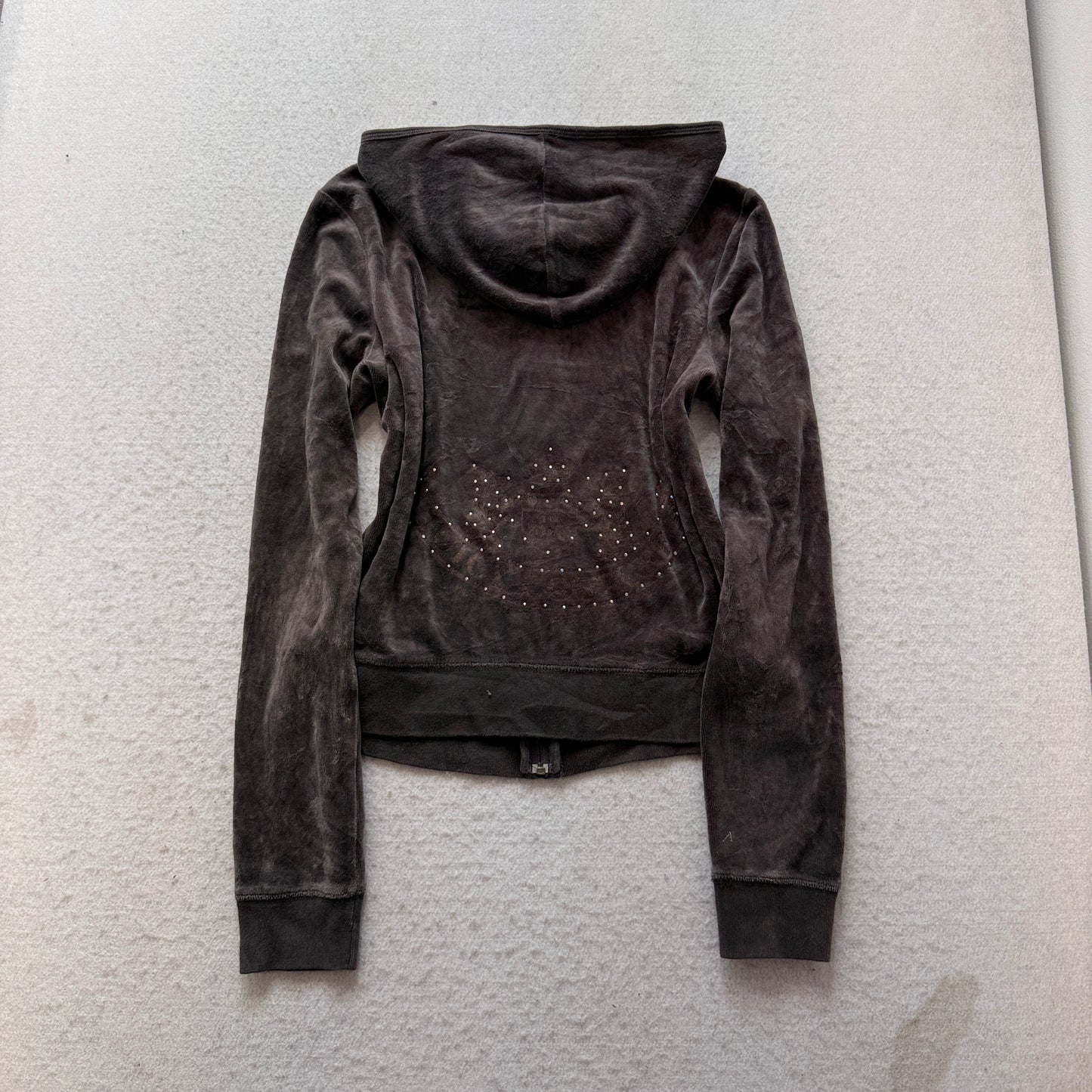 Vtg Juicy Couture Women's Charcoal Gray Velour Tracksuit Set Hoodie & Pant - S/L