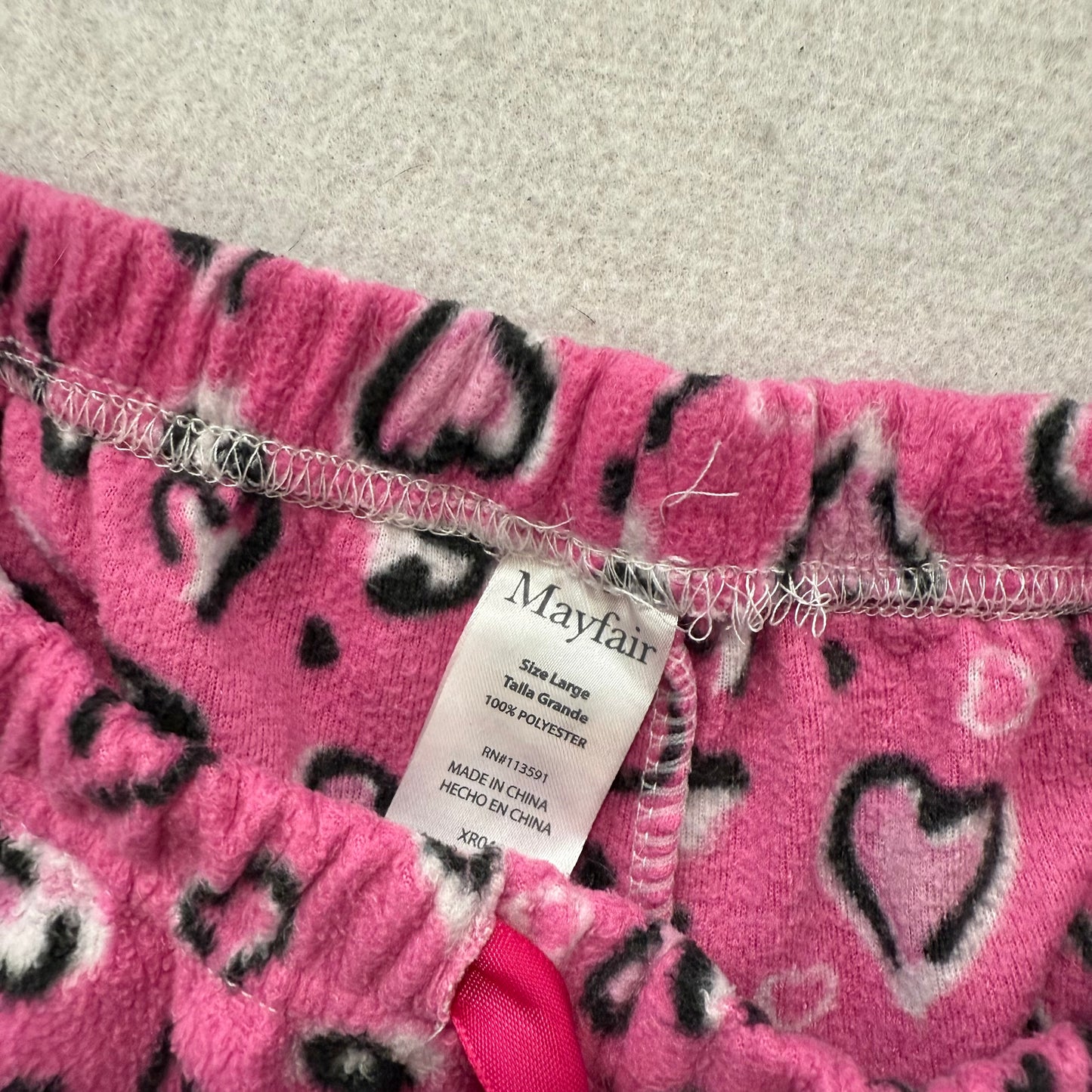 Mayfair Women Pink Heart Allover Print 100% Polyester Pajama Pants Casual Size L