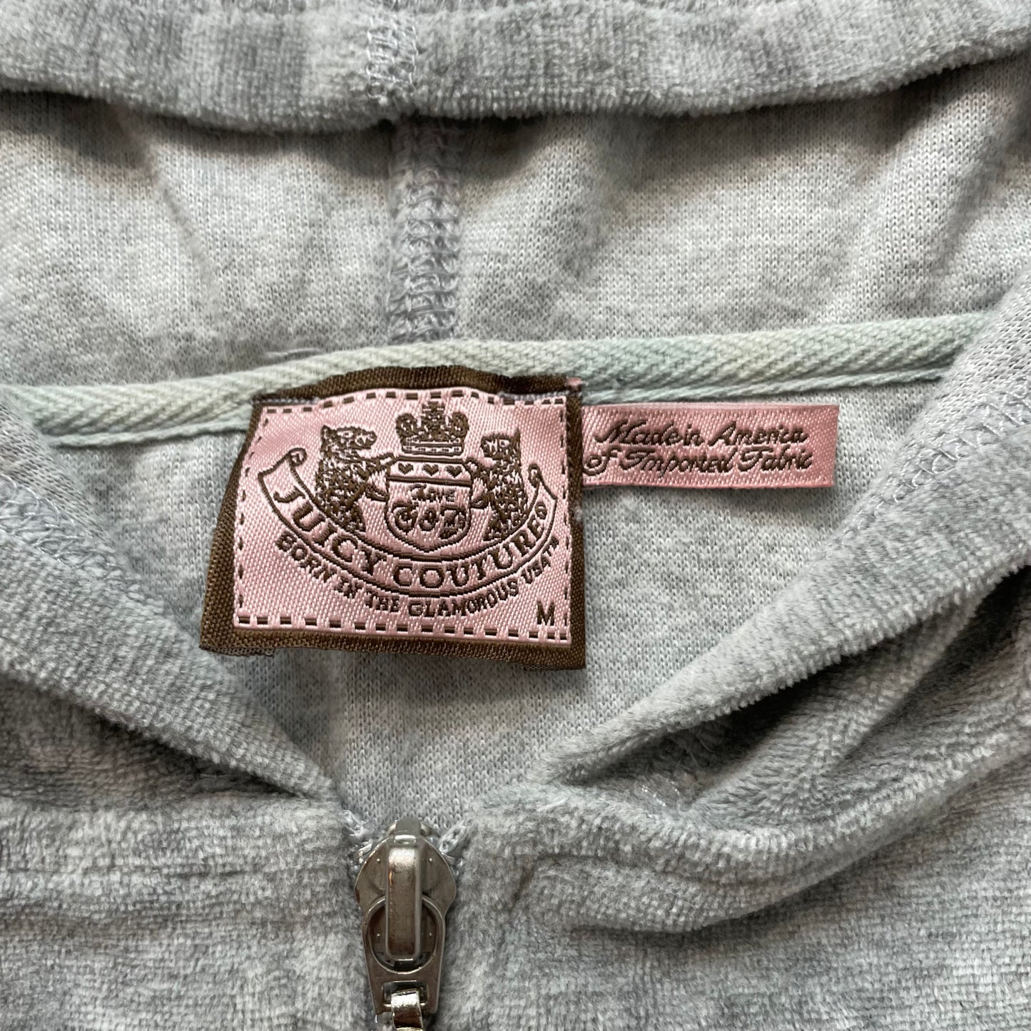Juicy Couture Women's Gray Velour Full Zip Hoodie Pocket Loungewear Y2k Size M