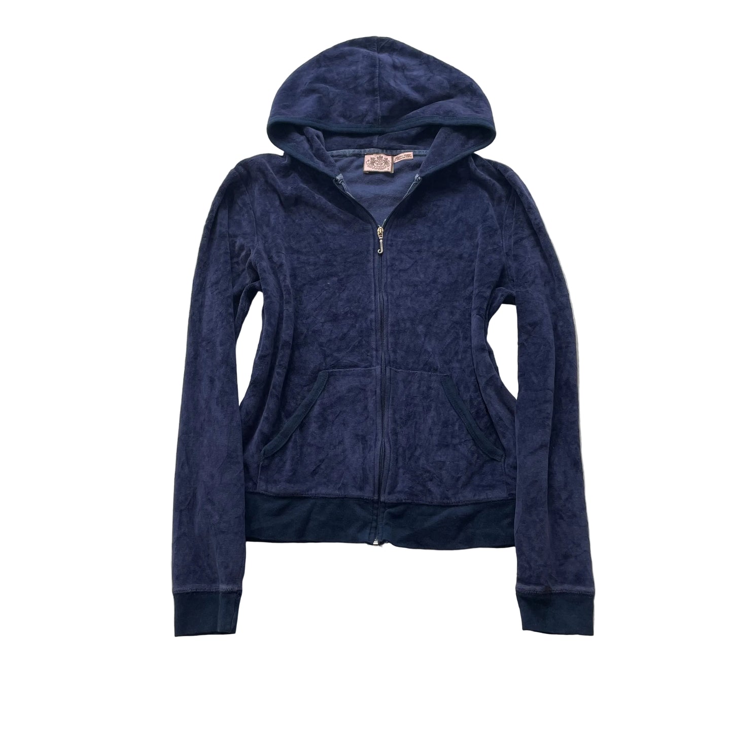 Juicy Couture Women's Navy Velour Zip-Up Hoodie Drawstring Pockets Y2K Size XL