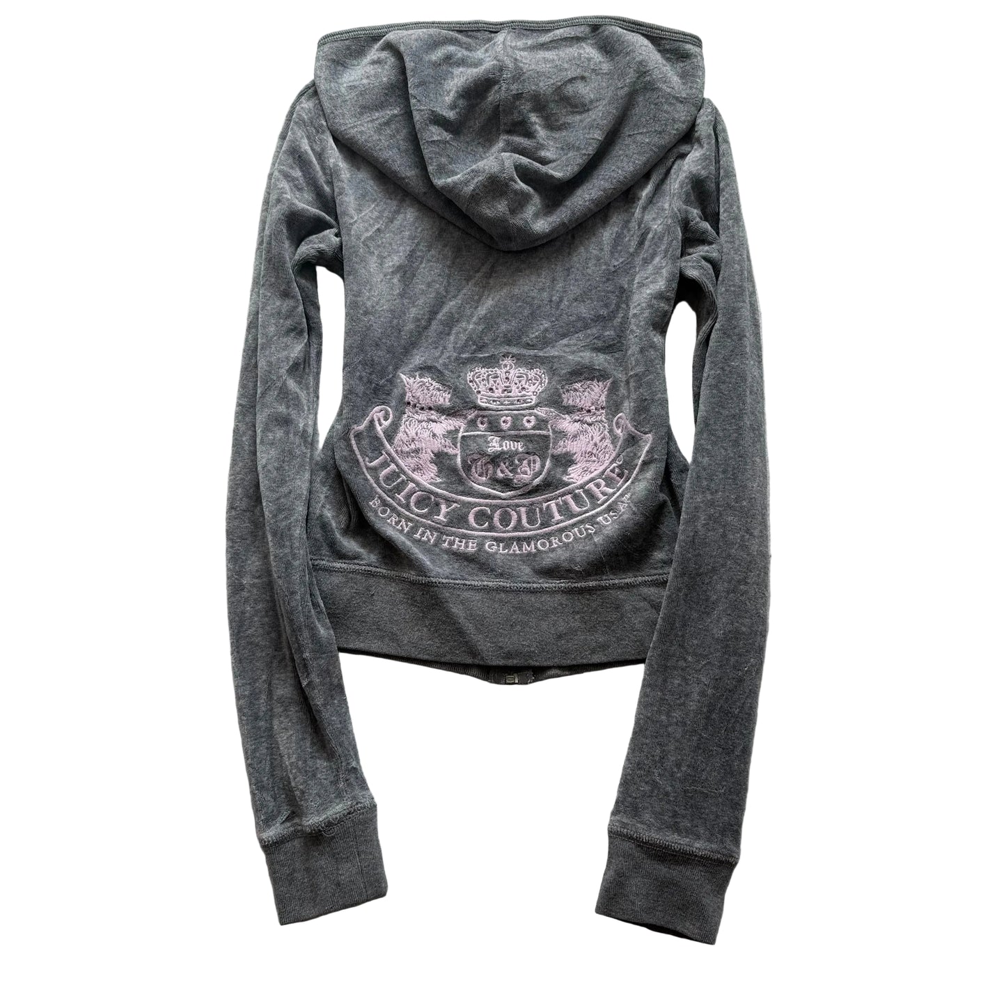 Juicy Couture Scottie Dogs Women's Gray Velour Hoodie Embroidered Rhinestone - P
