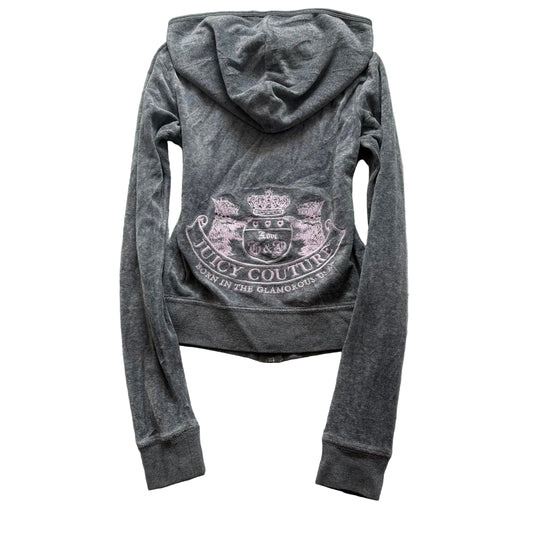 Juicy Couture Scottie Dogs Women's Gray Velour Hoodie Embroidered Rhinestone - P