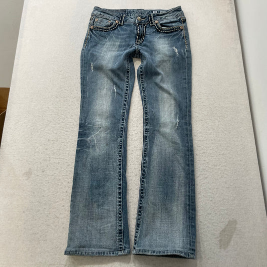 Miss Me Women's Blue Irene Bootcut Denim Jeans Intricate Embroidery Logo Size 30