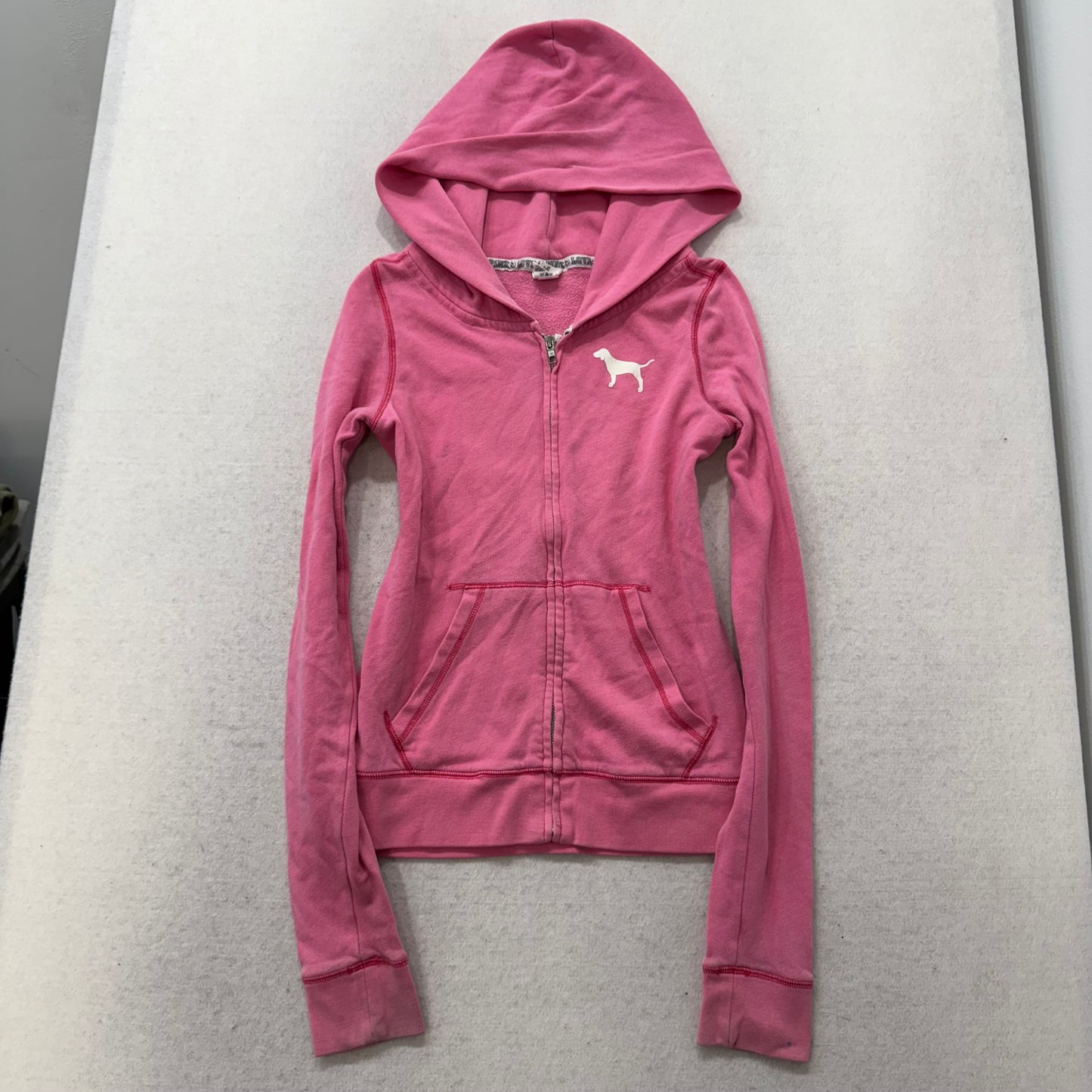 PINK Victoria's Secret Women's Pink Zip-Up Hoodie Long Sleeves Dog Logo Size S