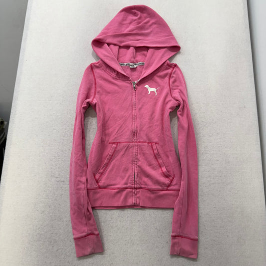 PINK Victoria's Secret Women's Pink Zip-Up Hoodie Long Sleeves Dog Logo Size S