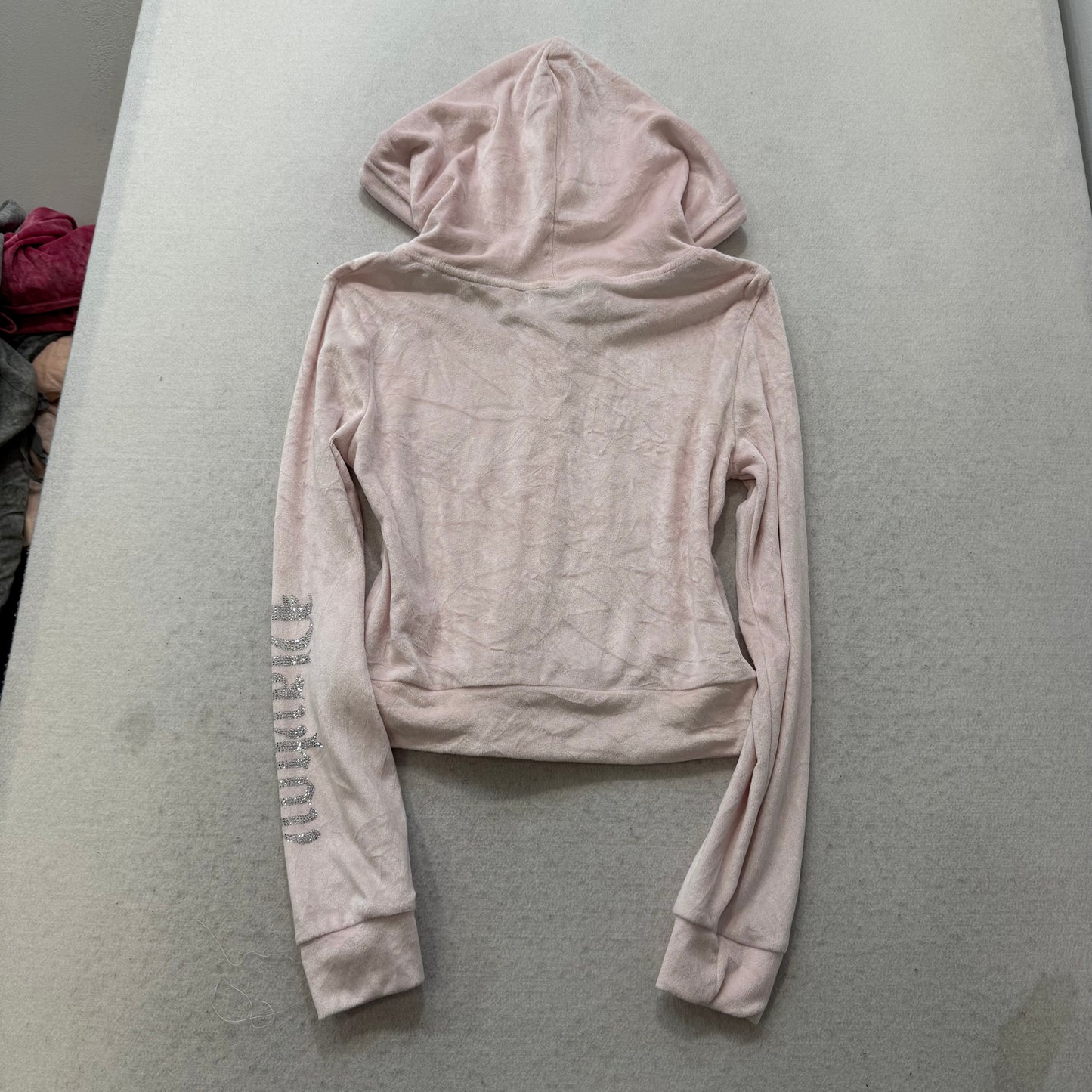Playboy Women's Pastel Pink Velour Cropped Zip Up Hoodie Loungewear Logo Size S
