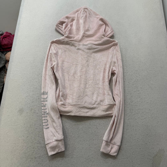 Playboy Women's Pastel Pink Velour Cropped Zip Up Hoodie Loungewear Logo Size S