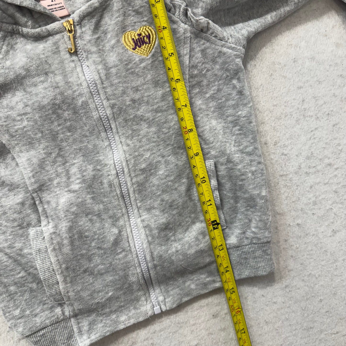 Juicy Couture Girl's Heather Gray Velour Full Zip Hoodie Heart Logo Y2K Size 4T