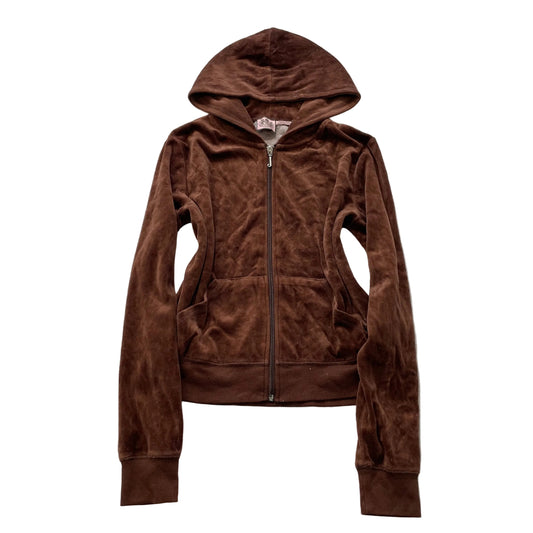 Vintage Juicy Couture Women's Dark Brown Velour Zip-Up Hoodie Loungewear Size S