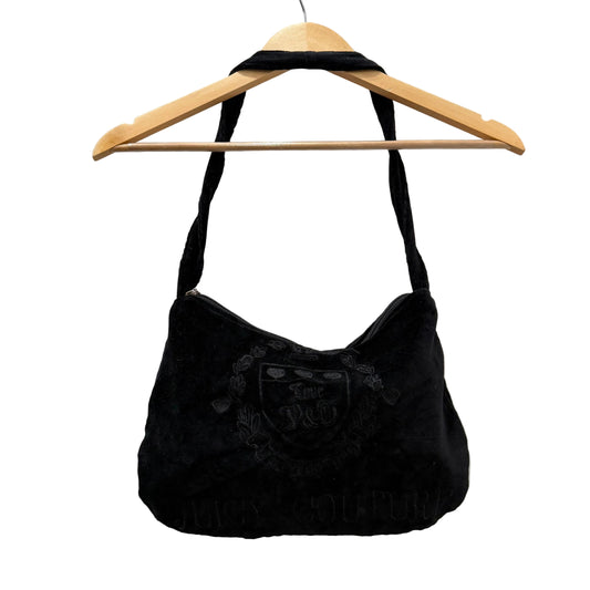 Juicy Couture Women's Black Velour Embroidered Crest Handmade Hobo Bag Size M