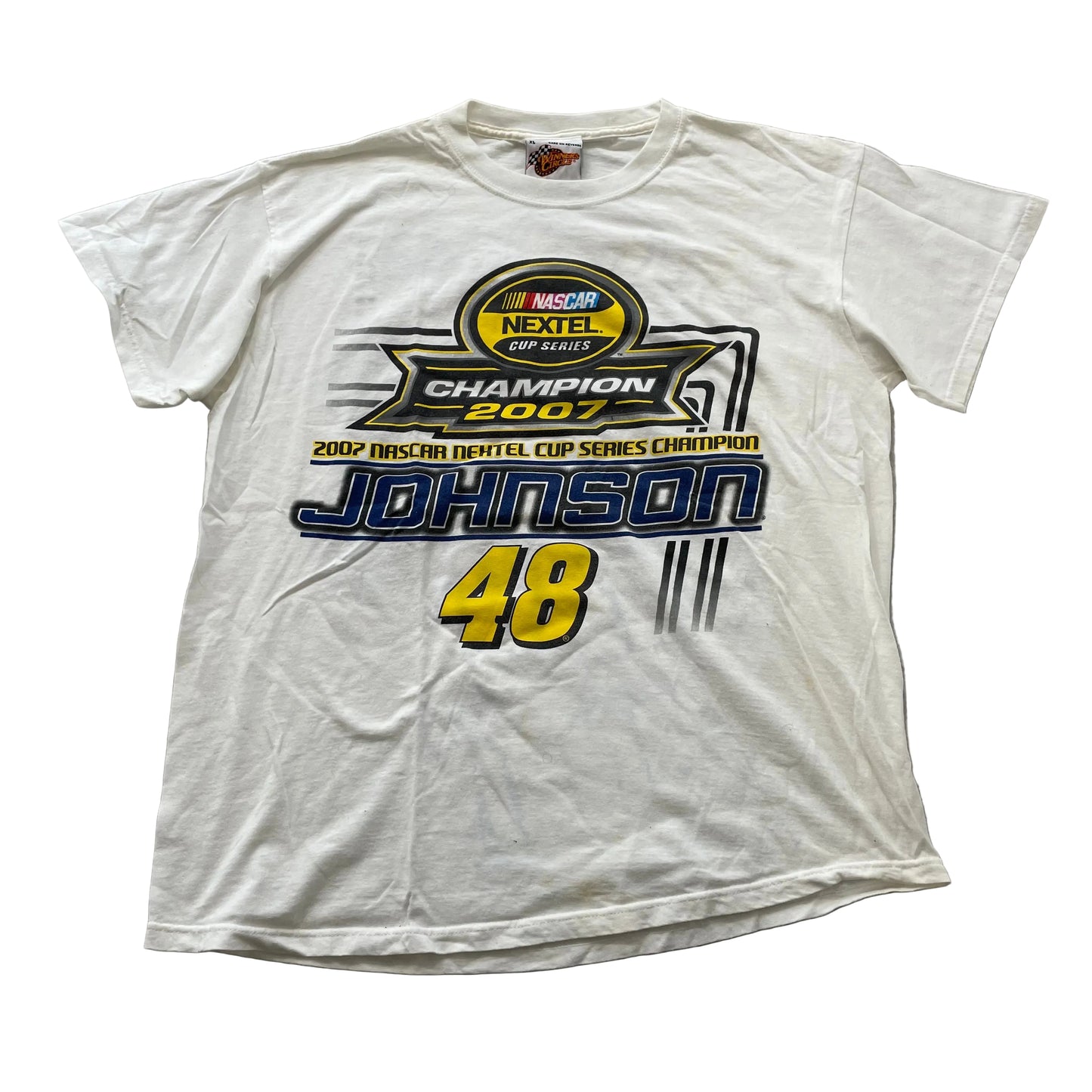Jimmie Johnson's 2007 NASCAR Winner Circle Men's White Cotton T-Shirt Size XL