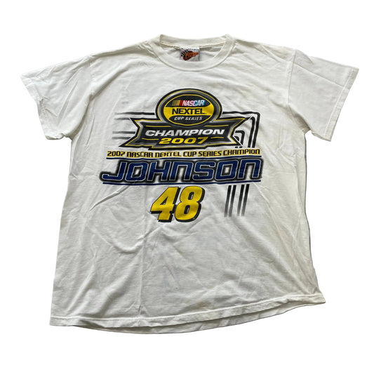 Jimmie Johnson's 2007 NASCAR Winner Circle Men's White Cotton T-Shirt Size XL