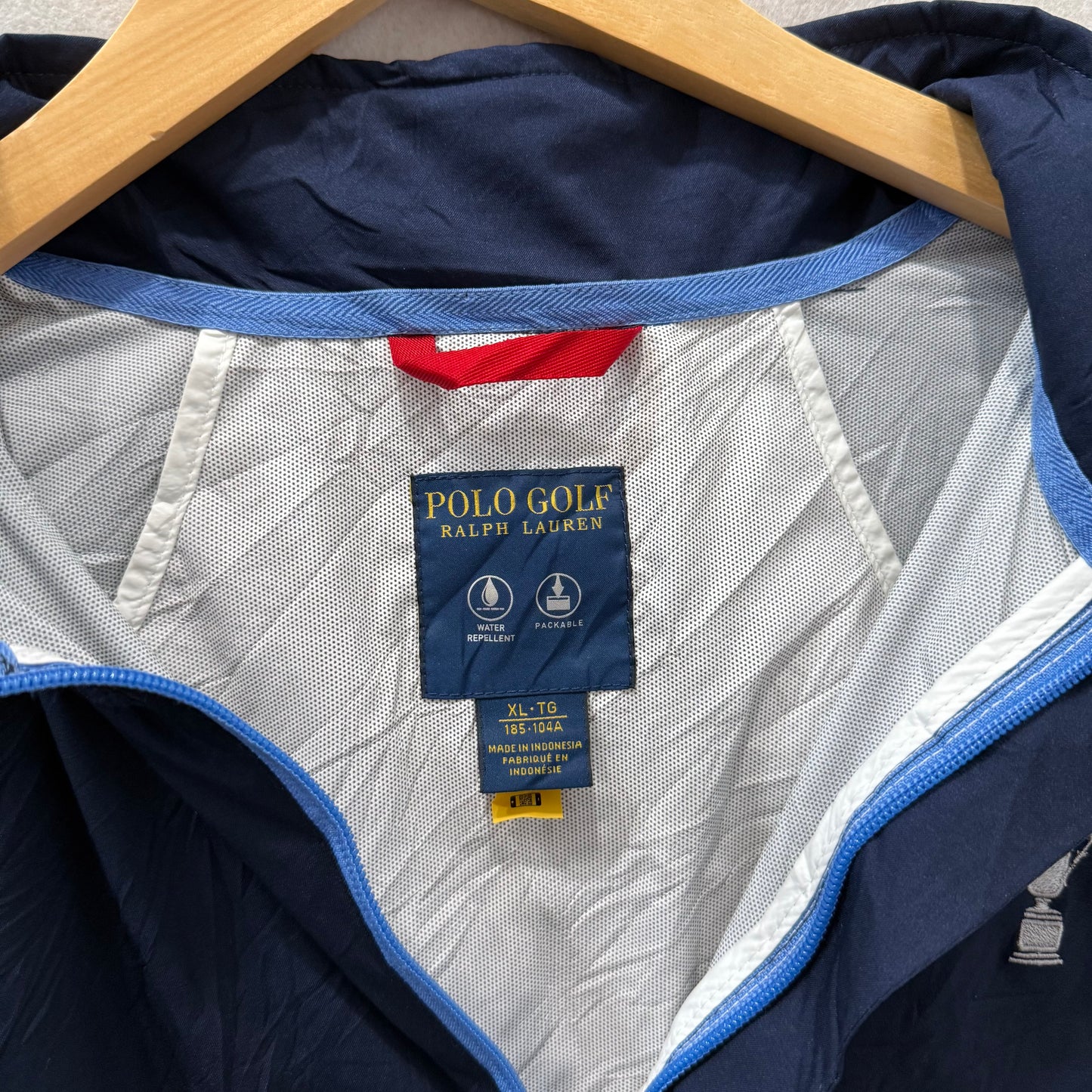 Polo Golf Ralph Lauren Navy White Hooded Windbreaker Jacket US Open Size XL