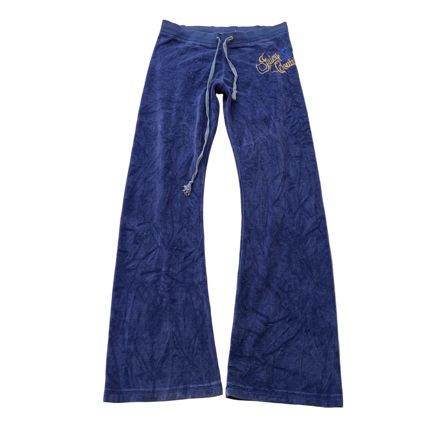 Juicy Couture Women Blue Velour Flare Track Pants Embroidered Logo Casual Size M