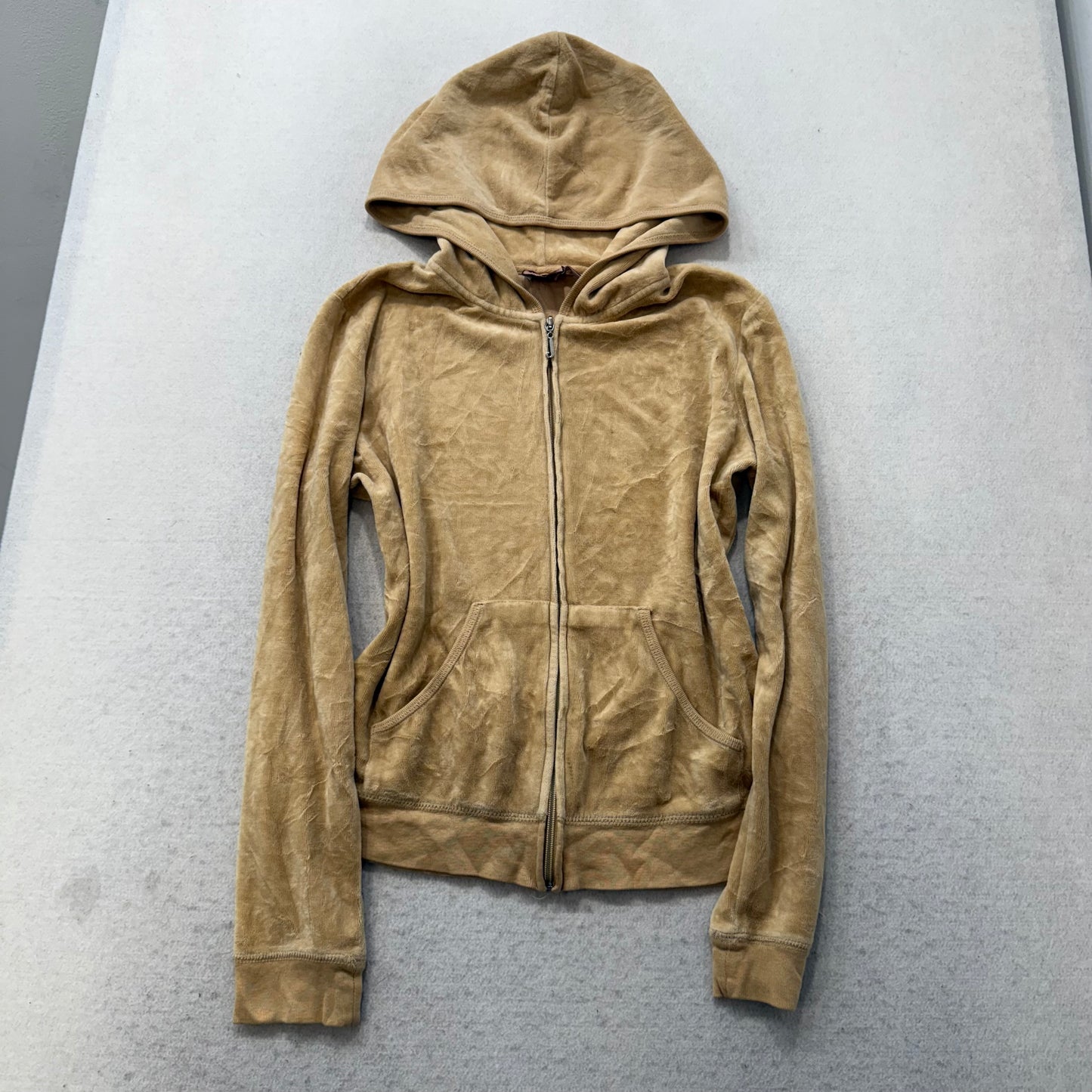 Vintage Juicy Couture Scottie Dogs Women's Camel Velour Hoodie Rhinestone Size L