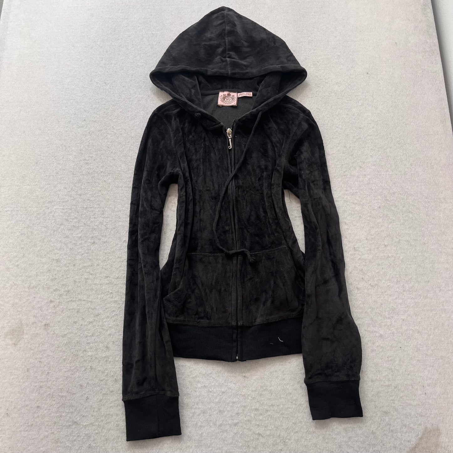 Vintage Juicy Couture Scottie Dogs Women's Black Velour Zip-Up Hoodie Size S