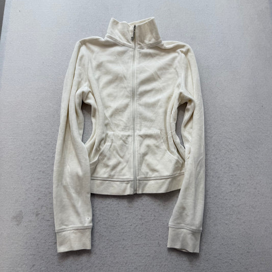 Juicy Couture Icons Keep It Juicy Women's White Velour Track Jacket Logo Size M