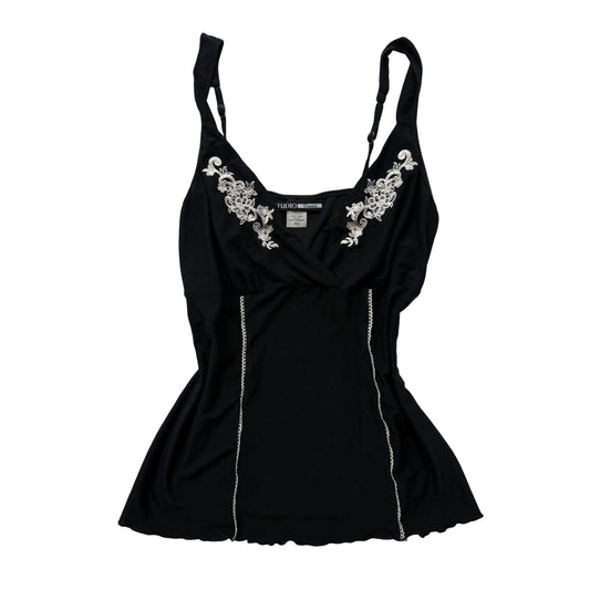 Studio Donatella Women's Black Polyester Camisole Top Lace Applique Y2K Size M