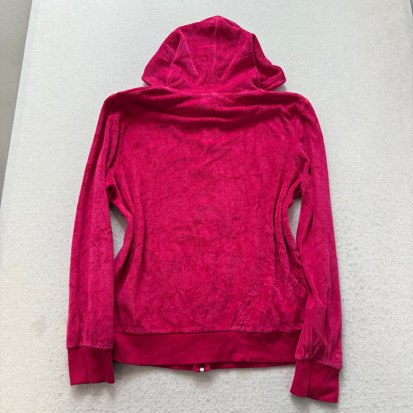 Vintage Juicy Couture Women's Hot Pink Velour Full Zip Hoodie Loungewear Size L