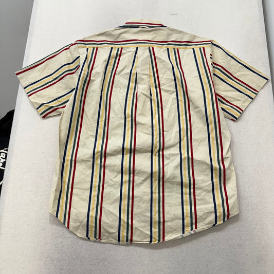 Tommy Hilfiger Cream Stripes 100% Cotton Short Sleeves Button-Down Shirt Size M