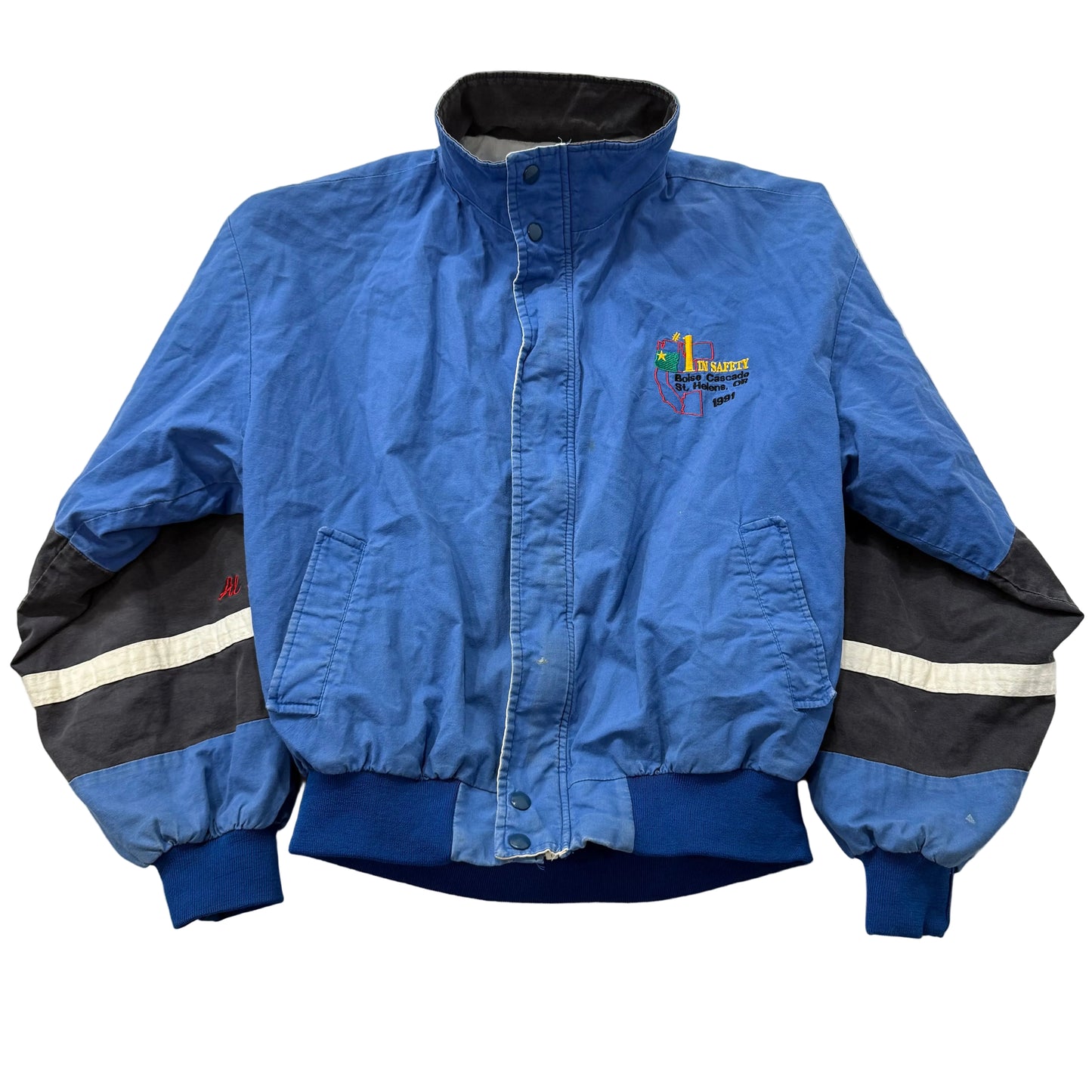 Ownco Men's Royal Blue Full Zip Bomber Jacket Embroidered Logo Workwear Size L