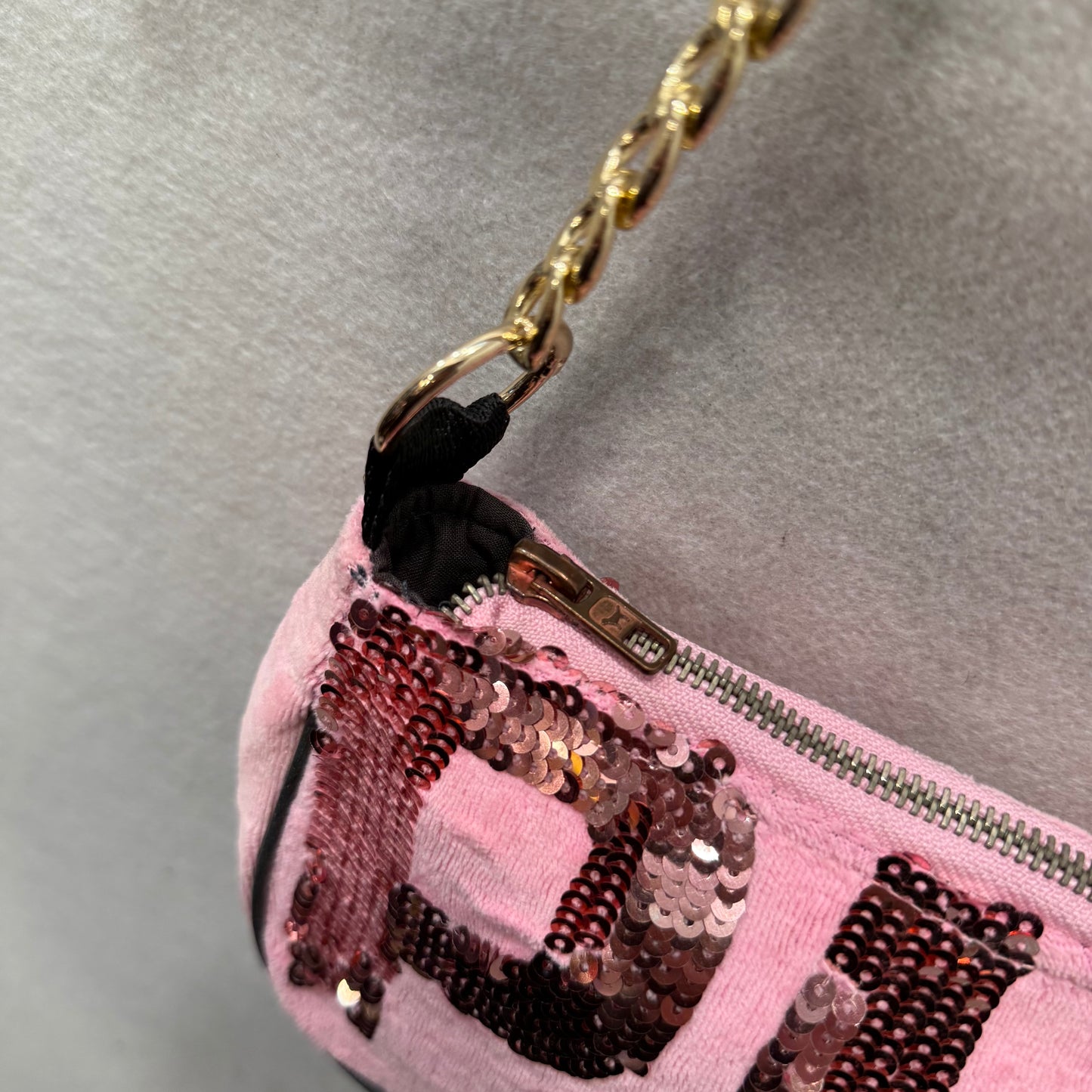 PINK Victoria's Secret Pink Velour Casual Wear Sequin Logo Shoulder Baguette Bag