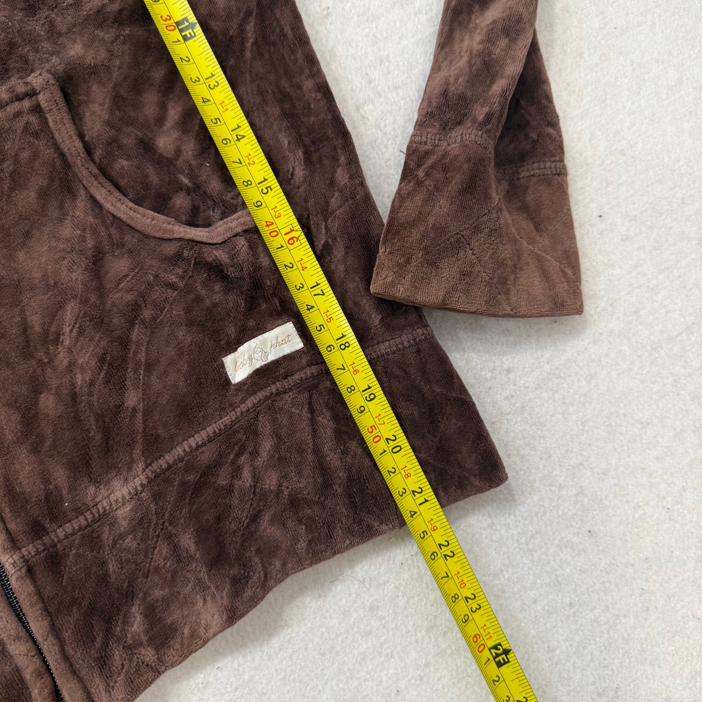 Vintage Baby Phat Womens Dark Brown Velour Zip Up Hoodie Embroidered Logo Size L