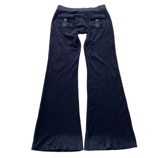 Vintage Juicy Couture Women's Navy Terry Cloth Flared Track Pants Pockets Size S