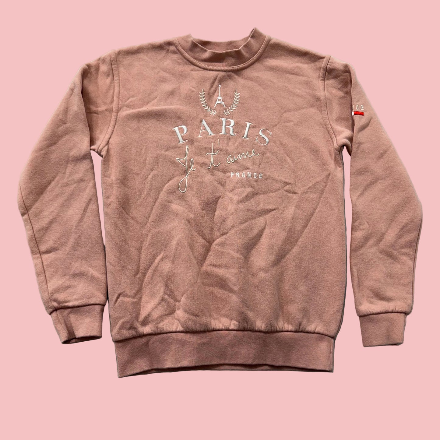 Paris Tour D'Or Womens Dusty Pink Fleece Sweatshirt Embroidered Crewneck Size XS