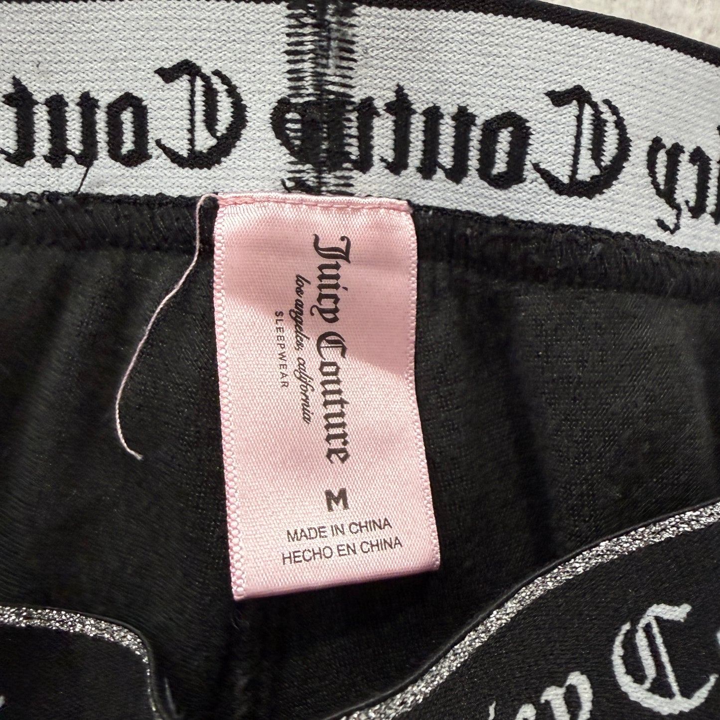 Juicy Couture Women's Black Velour Joggers Tapered Leg Elastic Waist Logo Size M