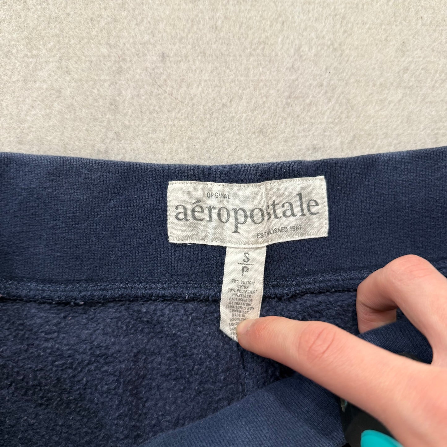 Aeropostale Womens Navy Blue Terrycloth Flared Track Pant Loungewear Logo Size S