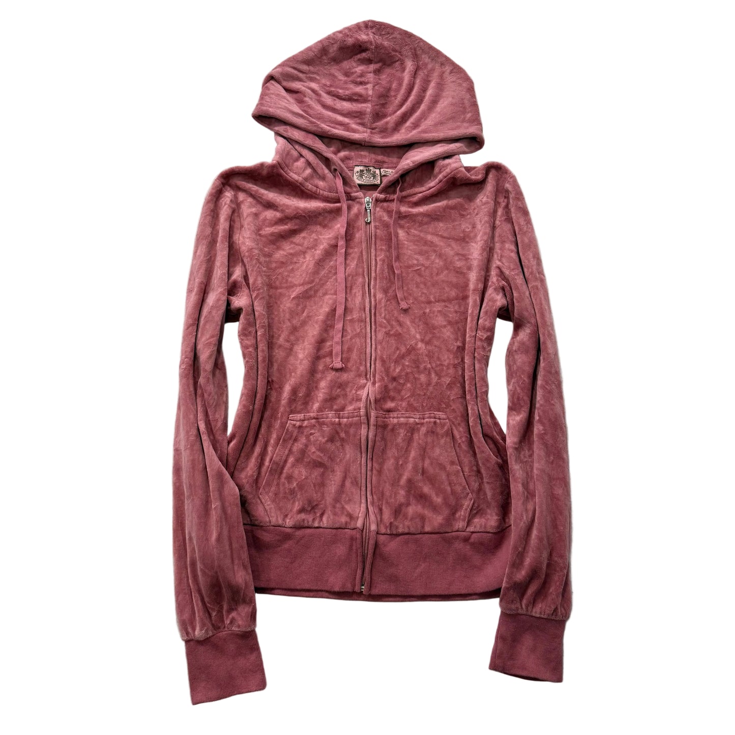 Juicy Couture Women's Dusty Rose Velour Zip Up Hoodie Loungewear Preppy Size XL