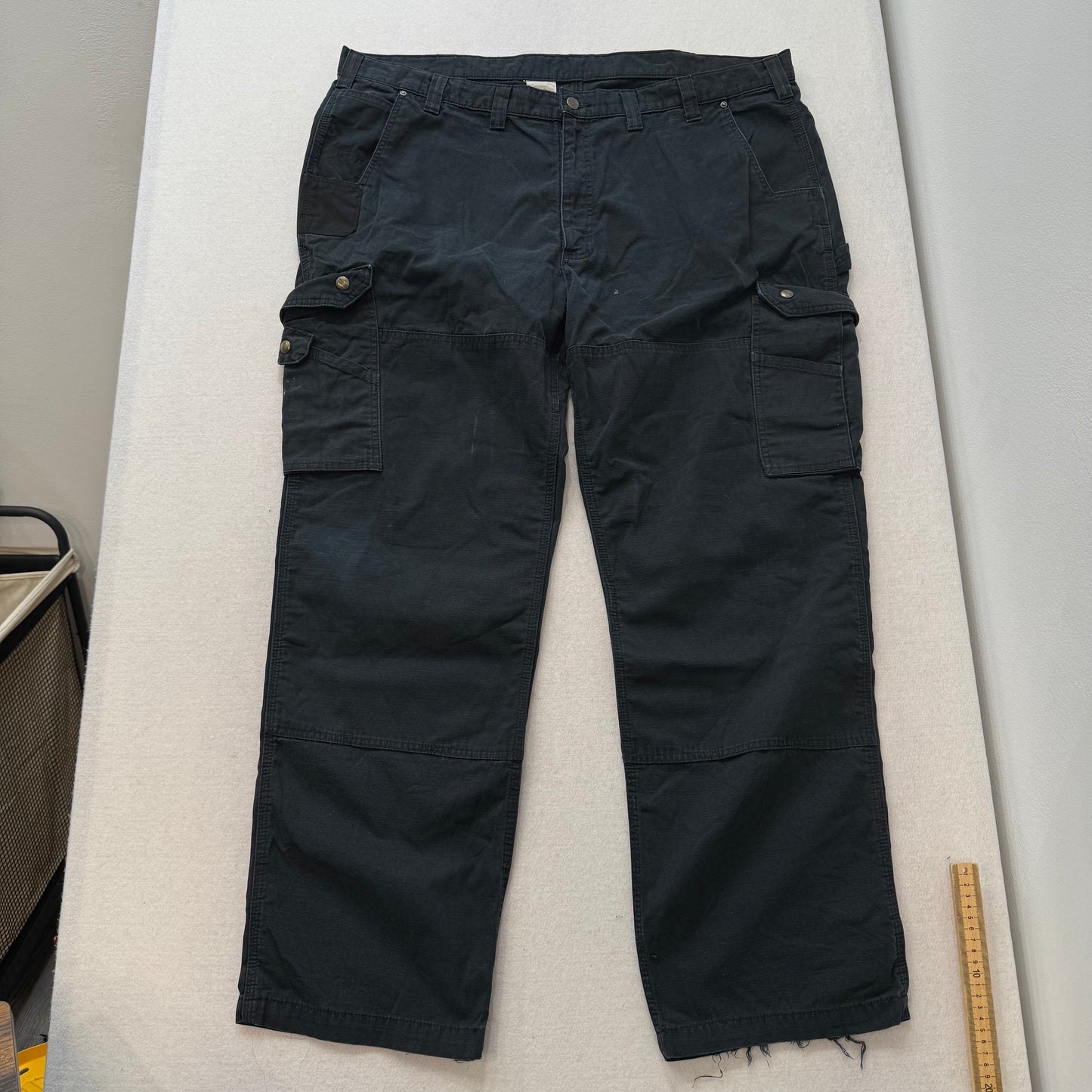 Carhartt B342 Black Duck Canvas Cargo Work Pants Straight Leg Utility Pocket Size 44x32