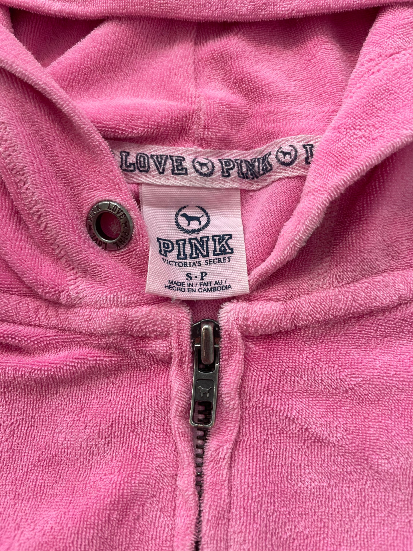 Victoria's Secret PINK Women's Pink Velour Zip Up Hoodie Dog Logo Preppy Size S