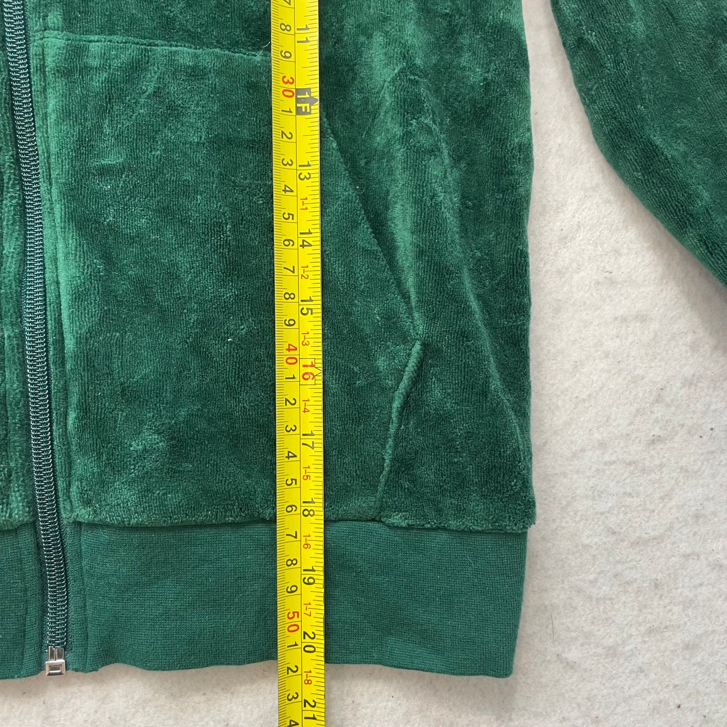 Vintage Juicy Couture Women's Dark Green Velour Zip-Up Hoodie Pockets Y2k Size S