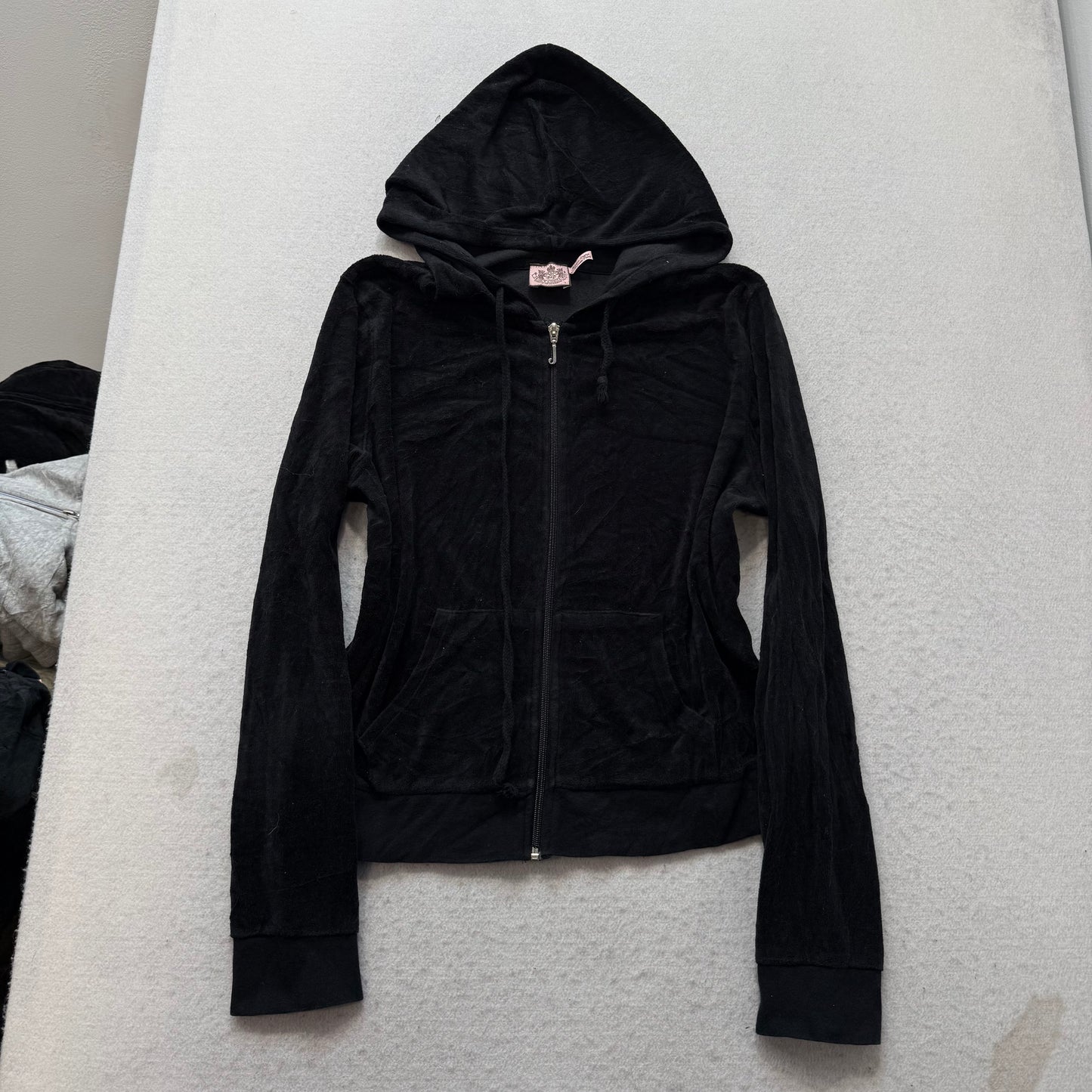 Vintage Juicy Couture Womens Black Velour Tracksuit Set Hoodie & Pant Y2k Size L