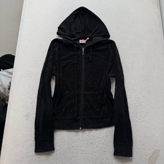 Vintage Juicy Couture Womens Black Velour Tracksuit Set Hoodie & Pant Y2k Size L