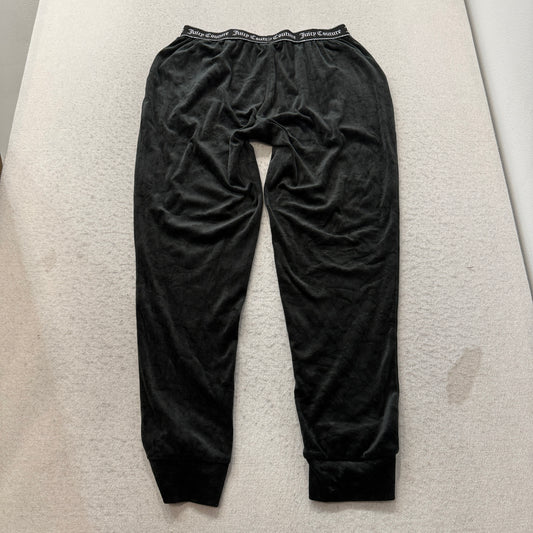 Juicy Couture Women's Black Velour Joggers Tapered Leg Elastic Waist Logo Size M