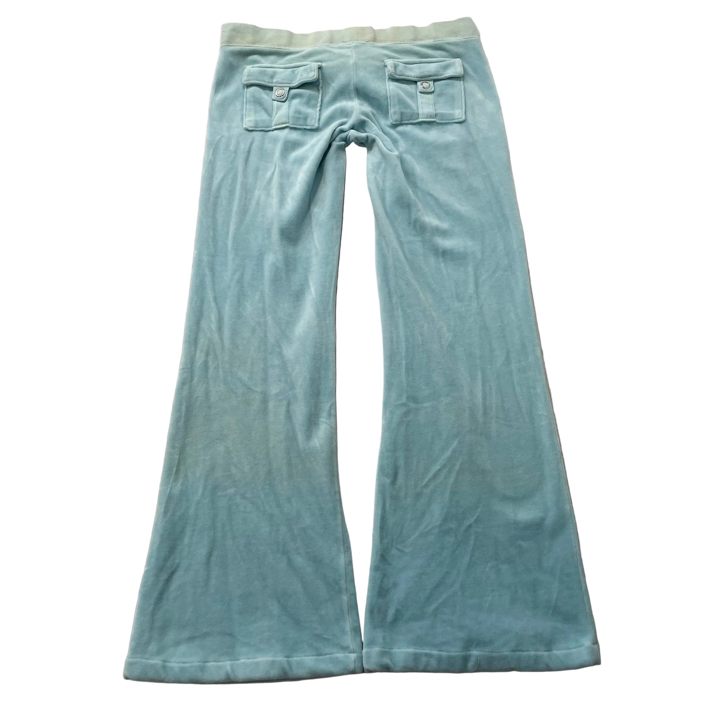 2003 Vintage Juicy Couture Women Sky Blue Velour Flared Track Pant Pocket Size M