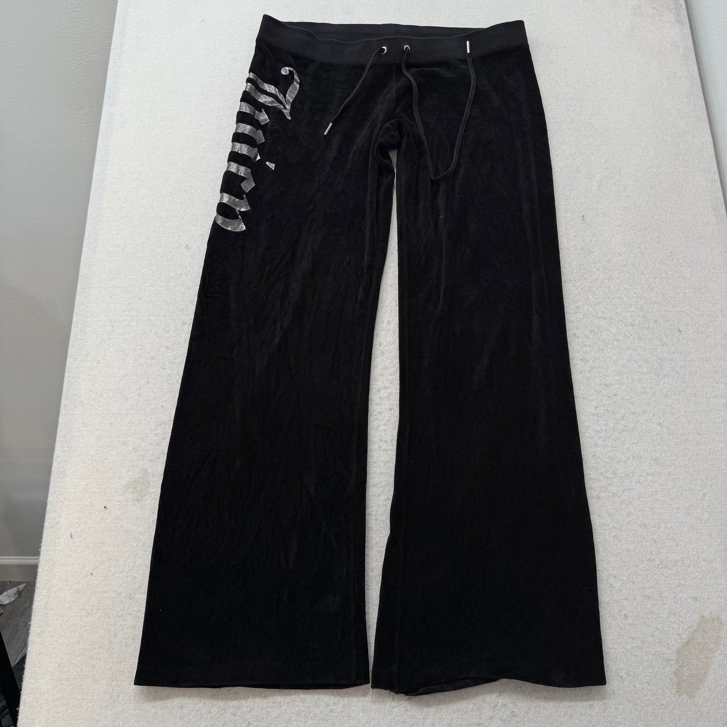Juicy Couture Black Velour Tracksuit Set Zip-Up Hoodie Drawstring Pant Size M/L