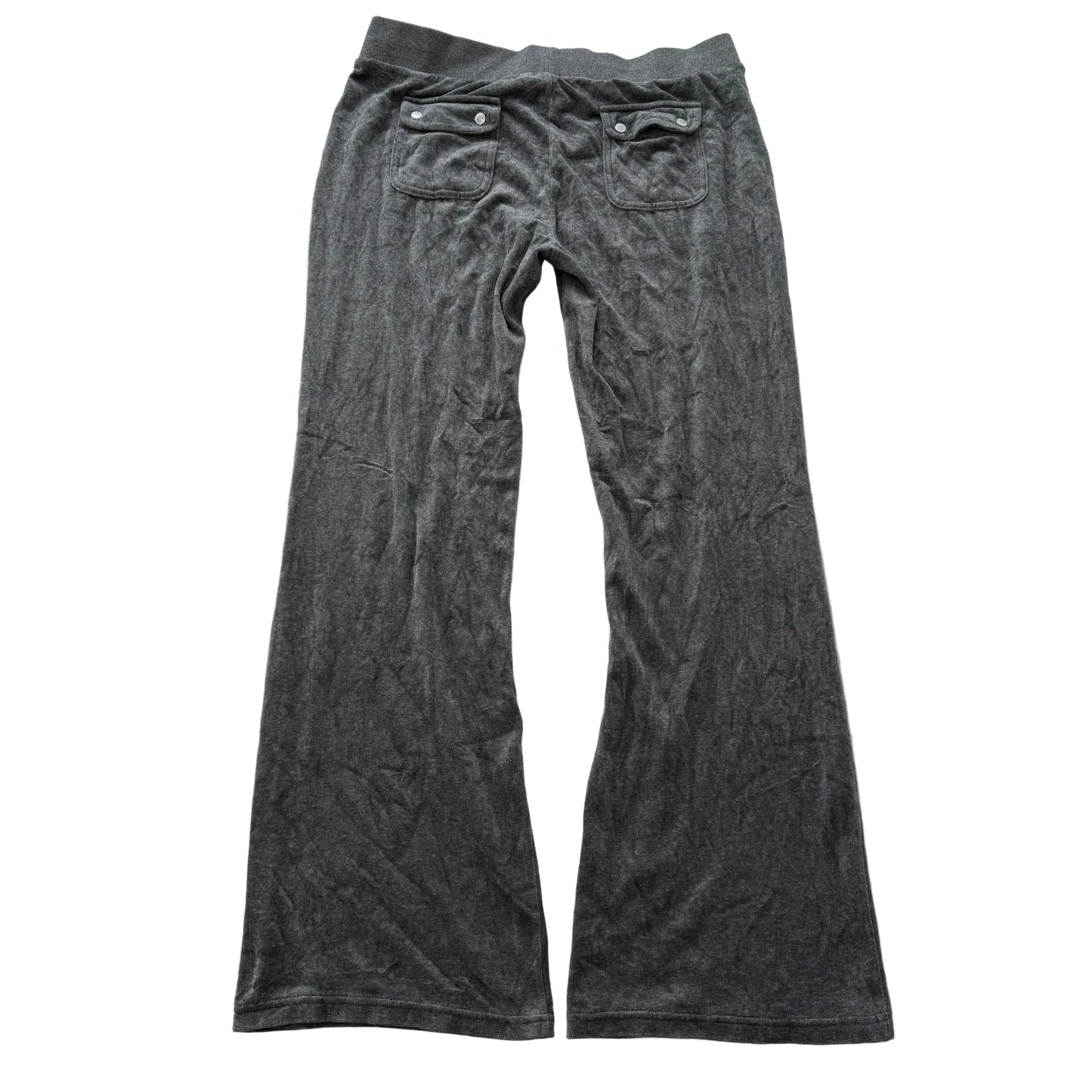 Juicy Couture Women's Grey Velour Flare Track Pants Back Snap Pockets Y2K Size M