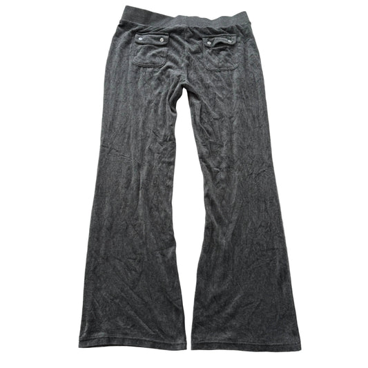 Juicy Couture Women's Grey Velour Flare Track Pants Back Snap Pockets Y2K Size M