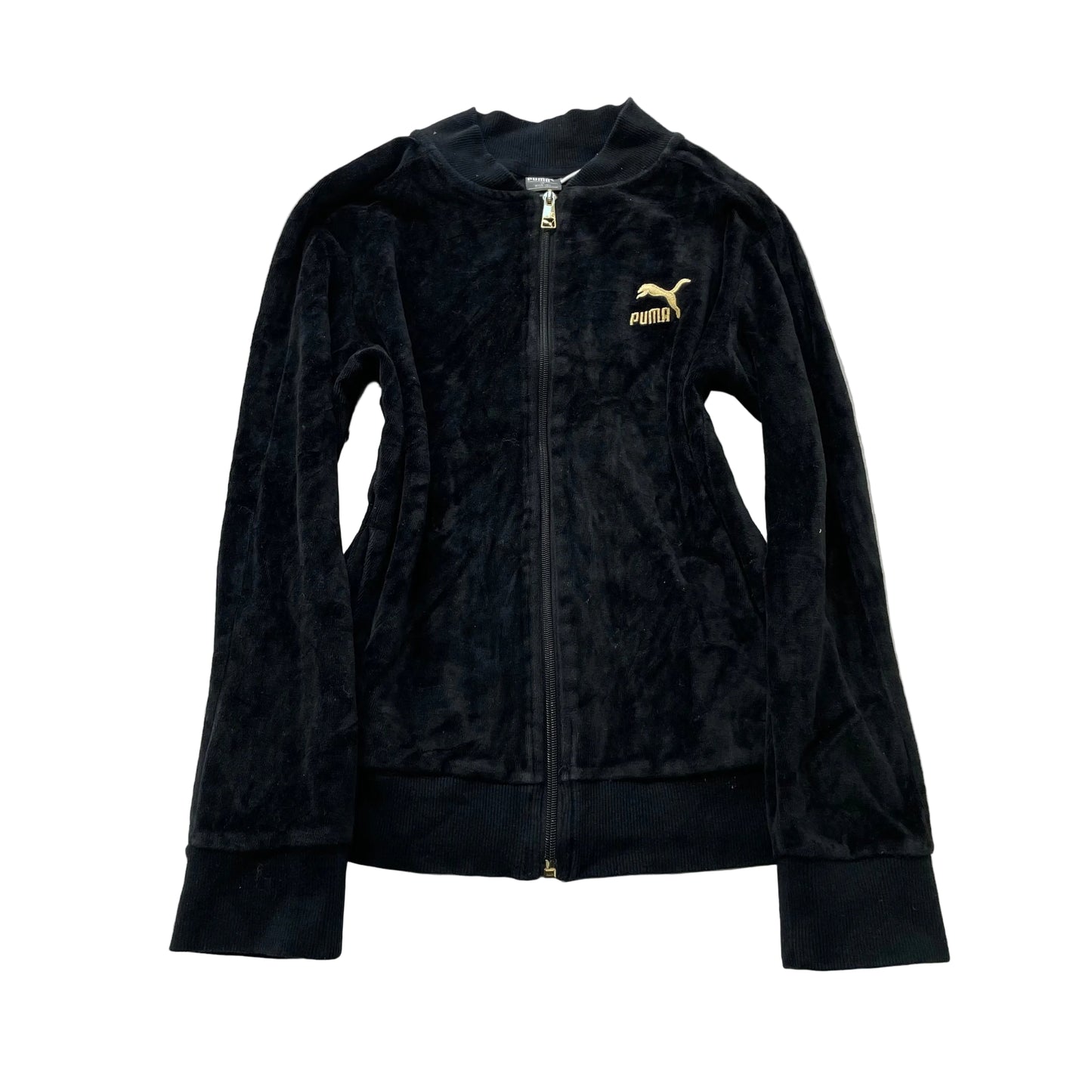 Puma Women's Jet Black Velour Zip-Up Track Jacket Loungewear Casual Logo Size M