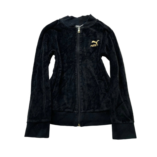 Puma Women's Jet Black Velour Zip-Up Track Jacket Loungewear Casual Logo Size M