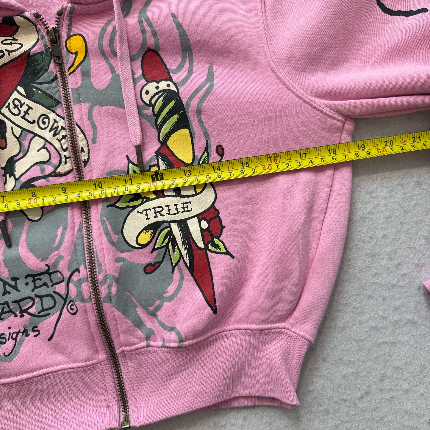 Ed Hardy Love Skull & Tiger Women's Pink Zip-Up Cropped Hoodie Graphic Size XL
