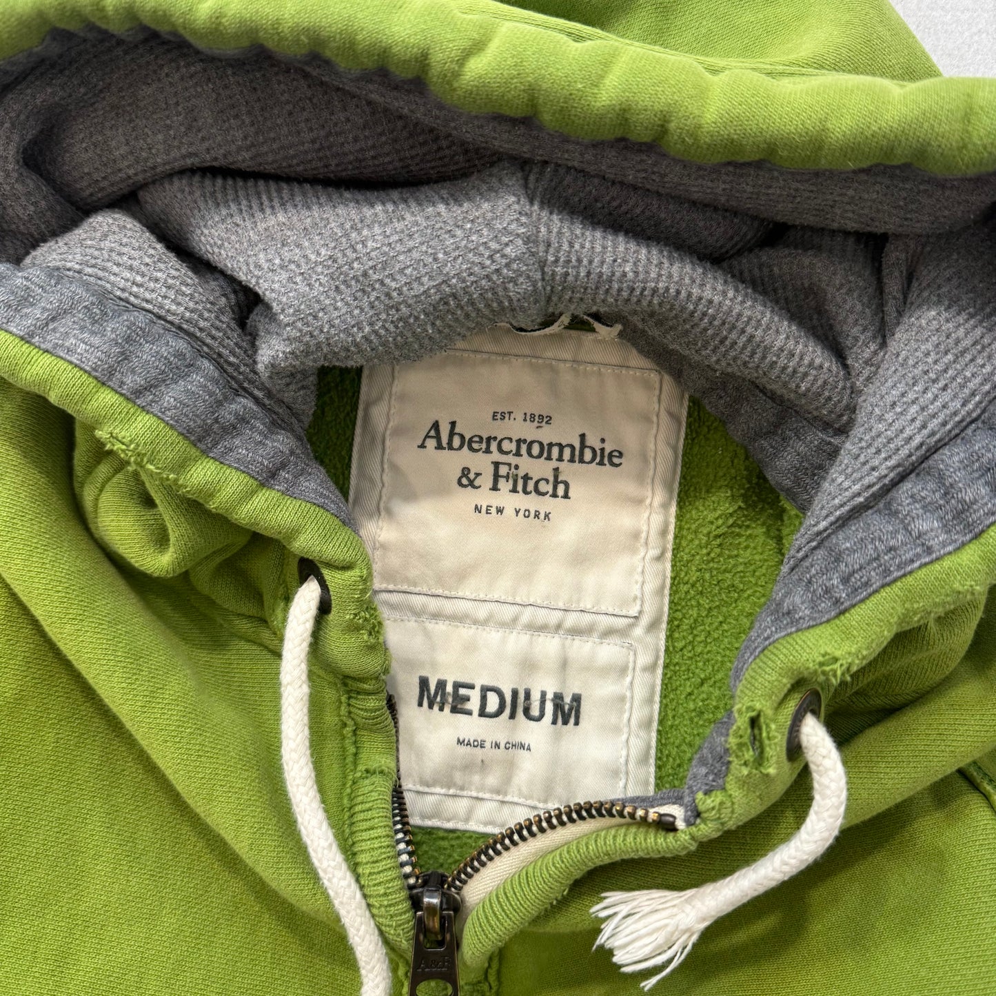 Abercrombie & Fitch Women's Apple Green Cotton Full Zip Hoodie Distressed Size M